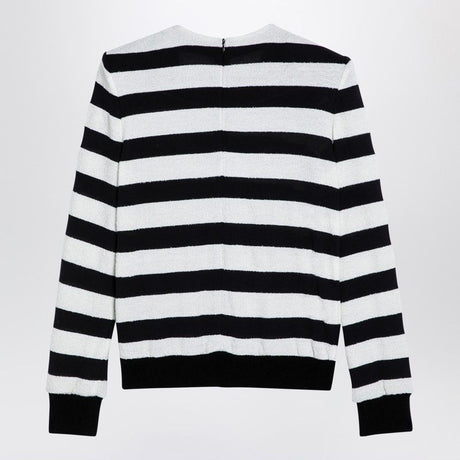 BALMAIN Chic Striped Sweater with Gold Button Epaulettes