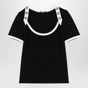 BALMAIN Chic Monochrome Cotton-Blend T-Shirt with Gold-Tone Accents