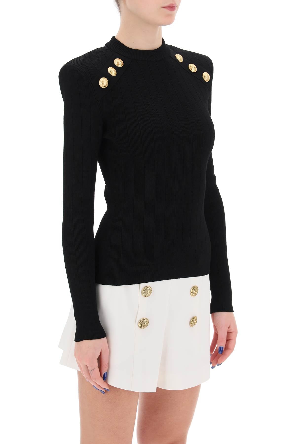 BALMAIN Elegant Crew-Neck Sweater with Gold-Tone Buttons