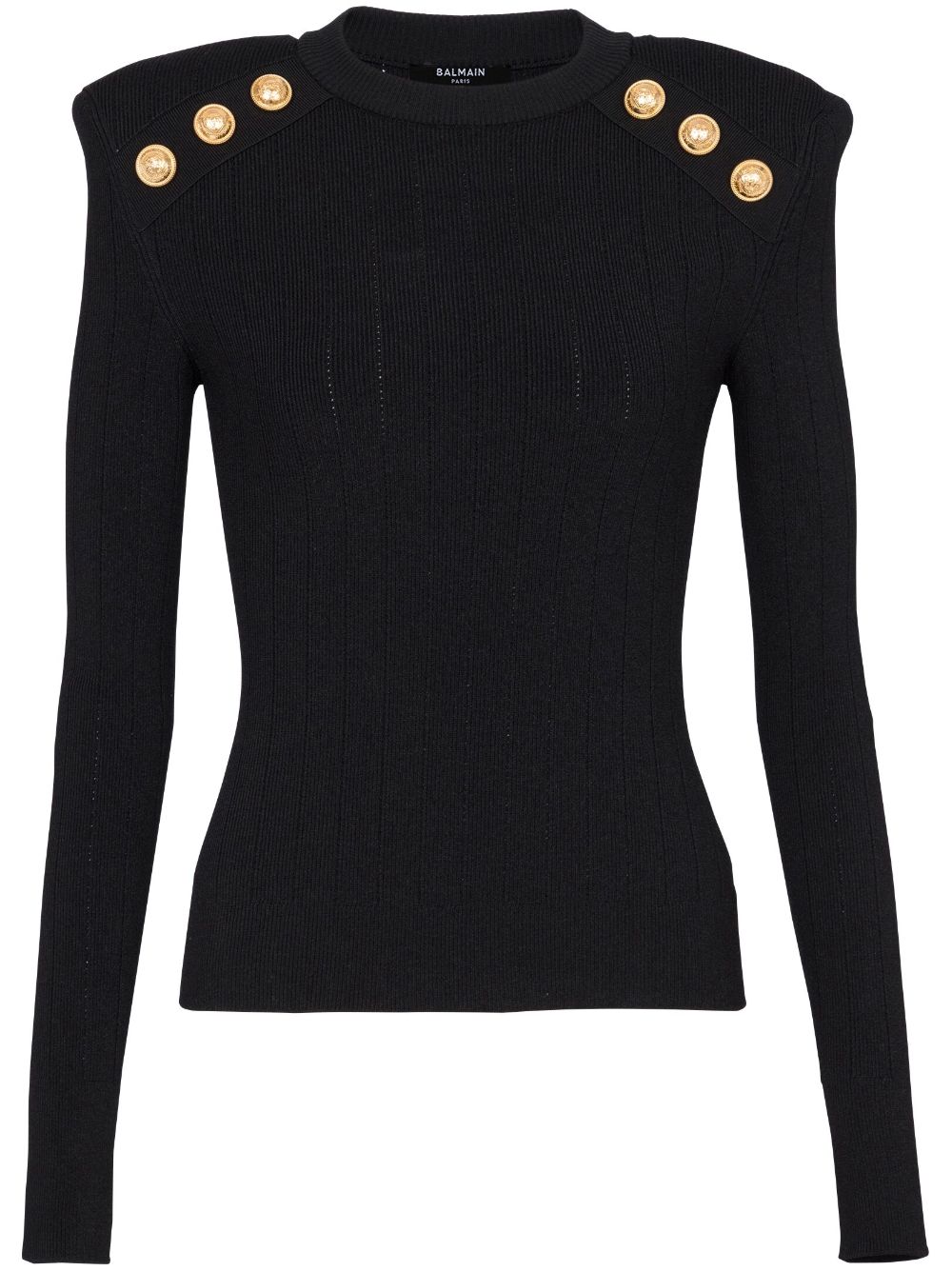 BALMAIN Elegant Buttoned Black Knit Pullover