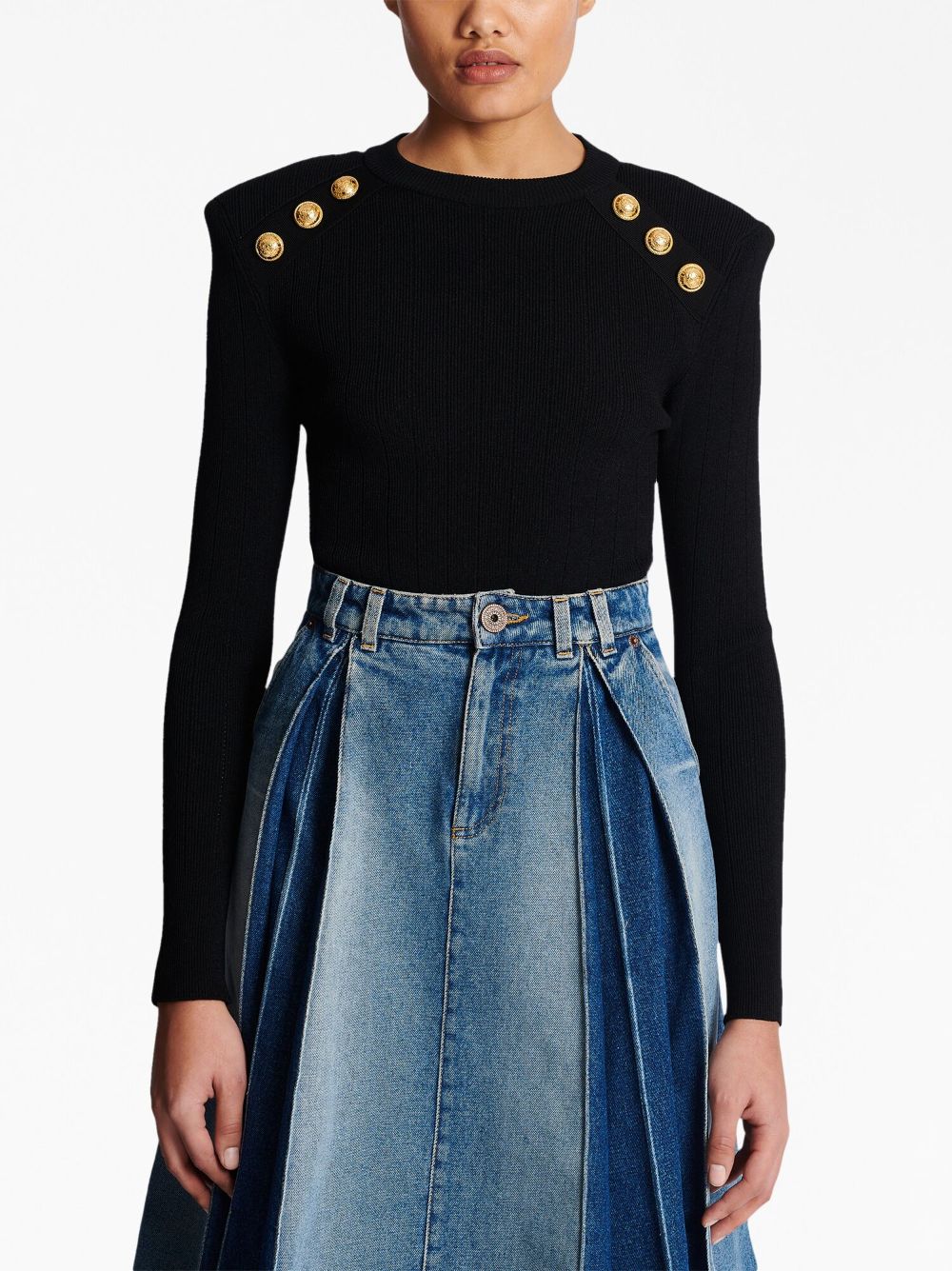 BALMAIN Elegant Buttoned Black Knit Pullover