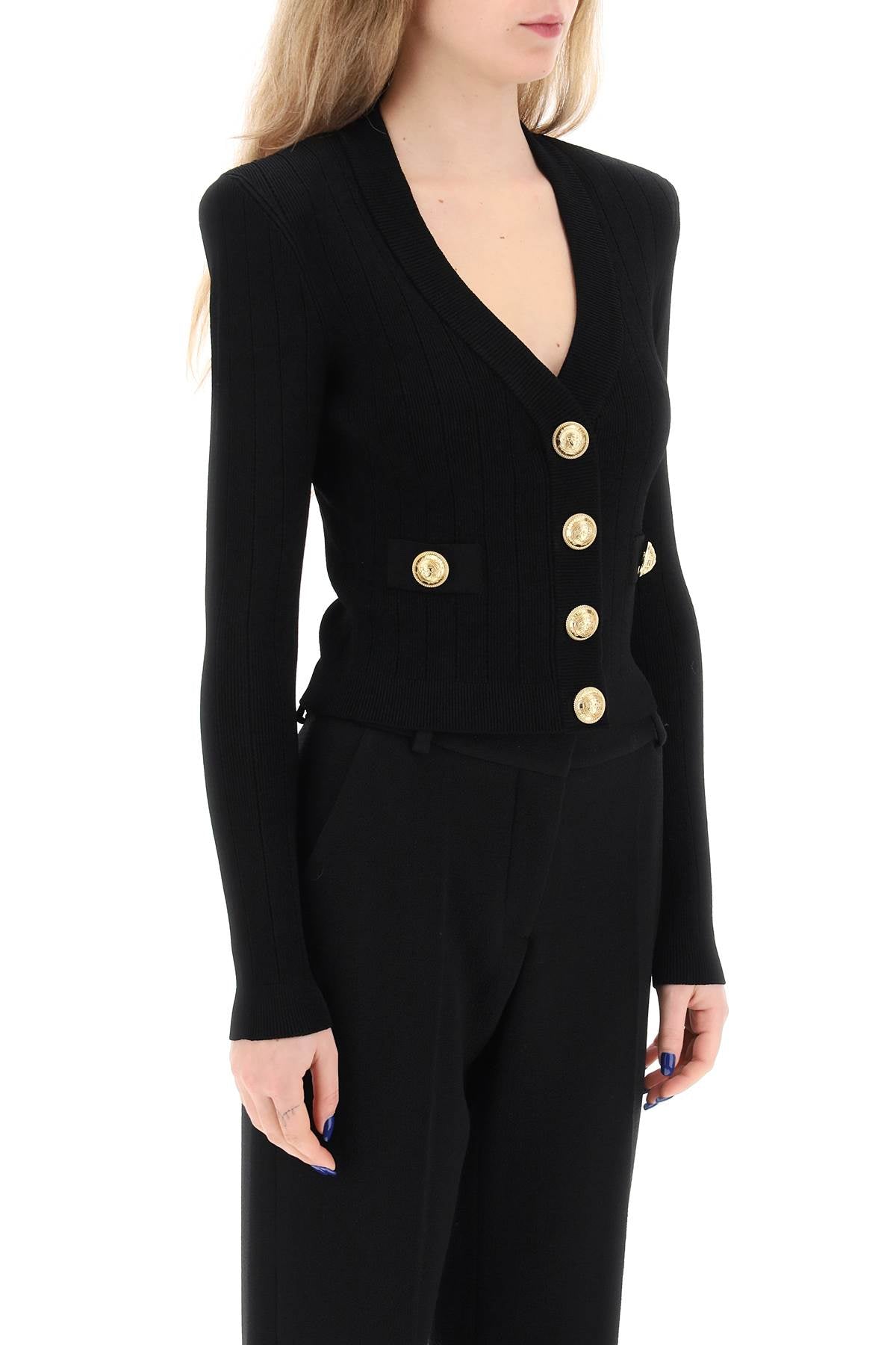 BALMAIN Structured Shoulder V-Neck Cardigan