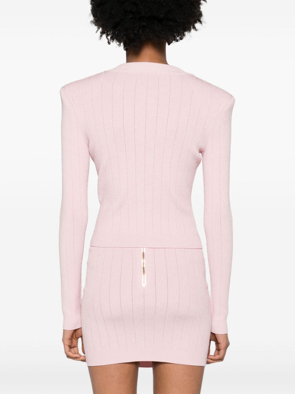 BALMAIN Elegant Pink Cropped Cardigan with Golden Buttons