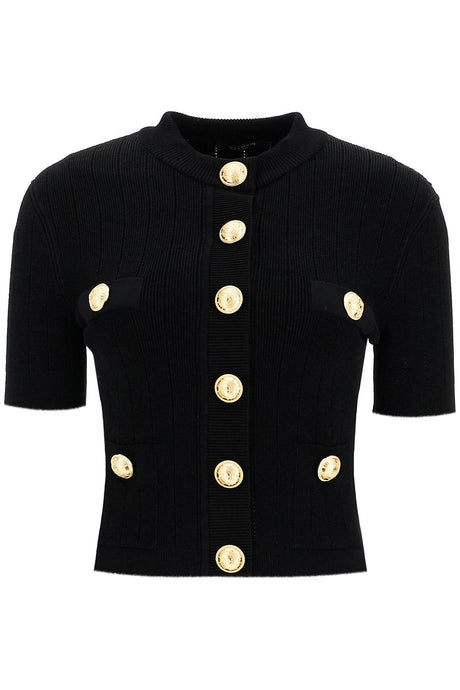 BALMAIN Elegant Black Cardigan with Golden Buttons