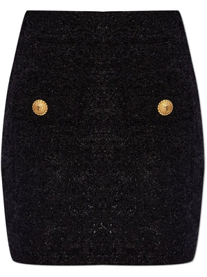 BALMAIN Elegant Gold-Buttoned Tweed Mini Skirt