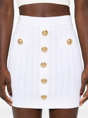 BALMAIN Elegant Off-White Buttoned Knit Skirt