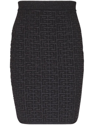 BALMAIN Glittering Monogram Midi Skirt