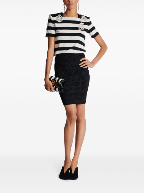 BALMAIN Glittering Monogram Midi Skirt