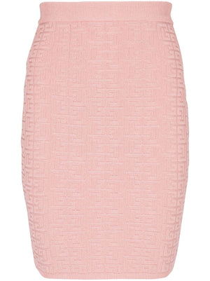 BALMAIN Glittering Pink Monogram Mini Skirt