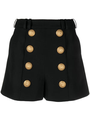 BALMAIN Elegant High-Waist Wool Shorts with Gold-Tone Detailing