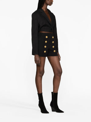 BALMAIN Elegant High-Waist Wool Shorts with Gold-Tone Detailing