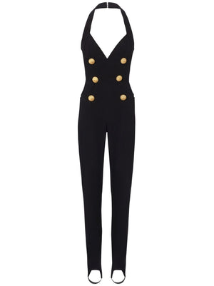 BALMAIN Elegant Halterneck Crepe Jumpsuit with Lion Motif