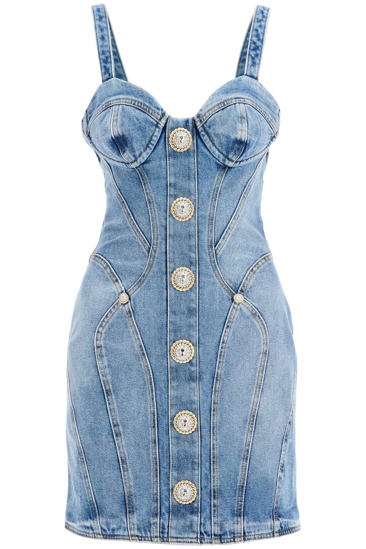 BALMAIN Mini Denim Sheath Dress with Decorative Buttons