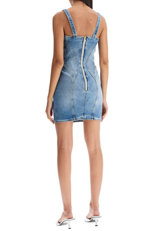 BALMAIN Mini Denim Sheath Dress with Decorative Buttons