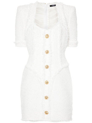 BALMAIN Chic Buttoned Mini Tweed Dress