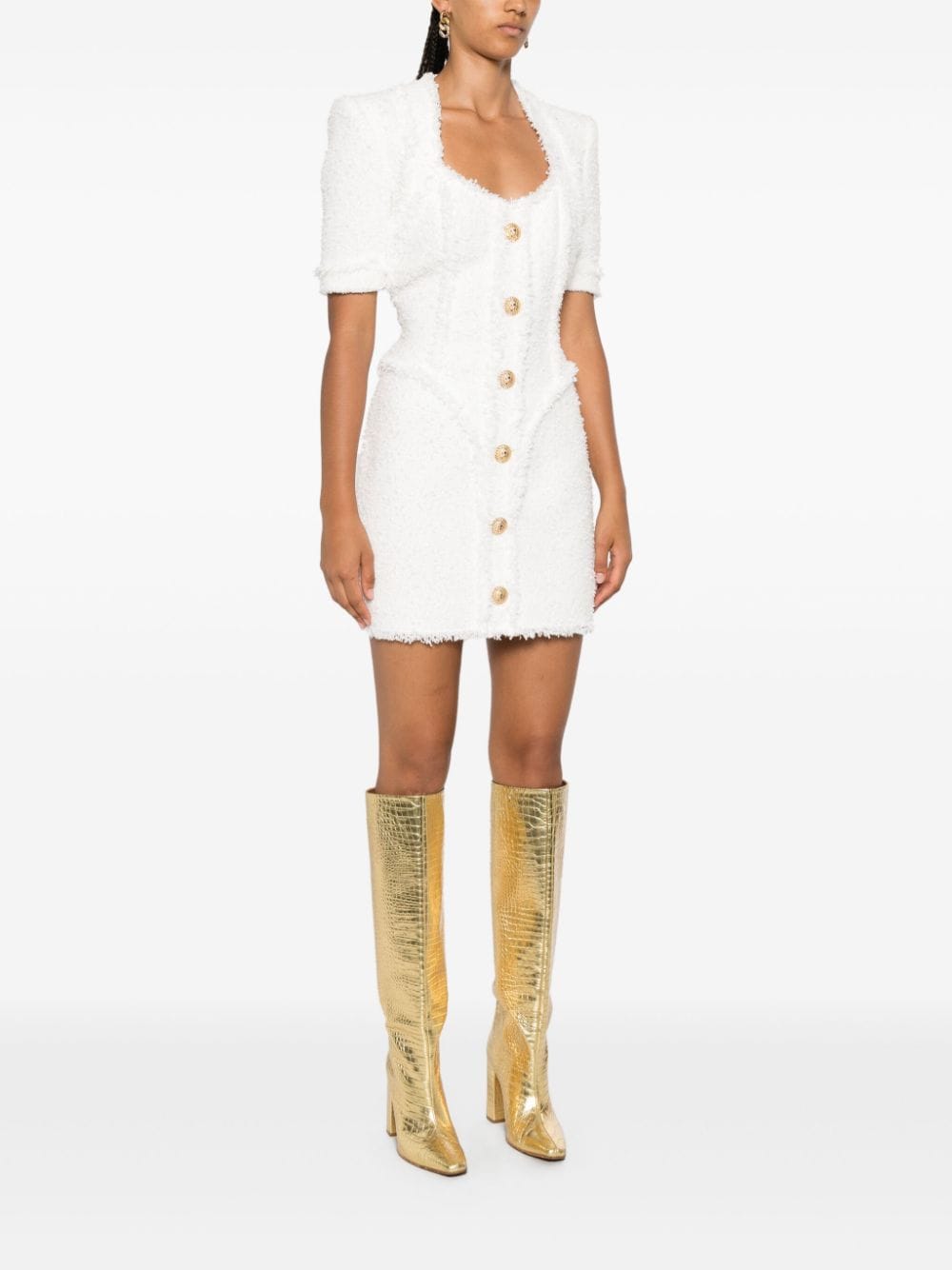 BALMAIN Chic Buttoned Mini Tweed Dress