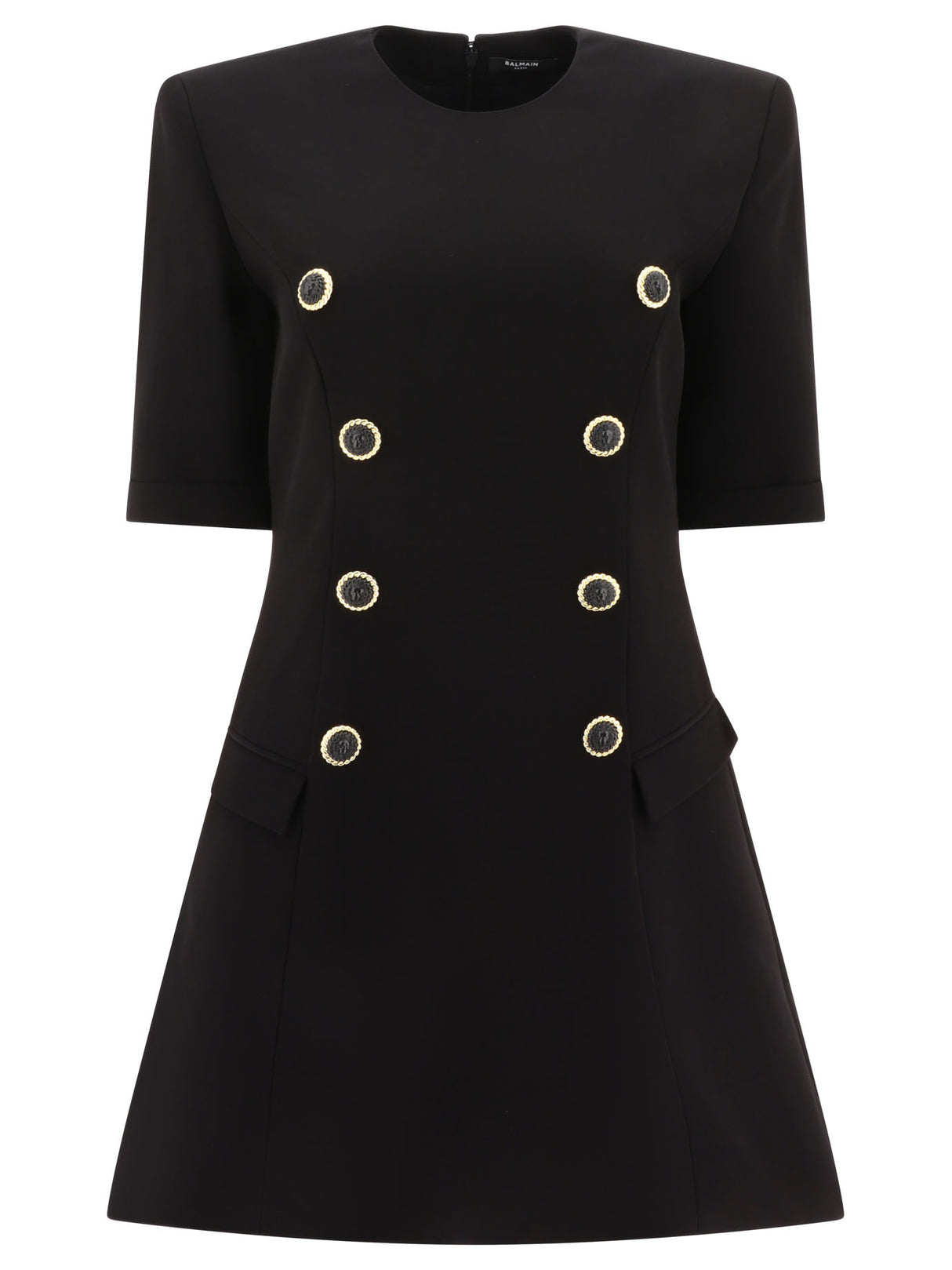 BALMAIN Black Buttoned Crepe Dress for Women - FW24 Collection