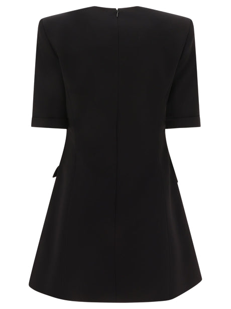 BALMAIN Black Buttoned Crepe Dress for Women - FW24 Collection
