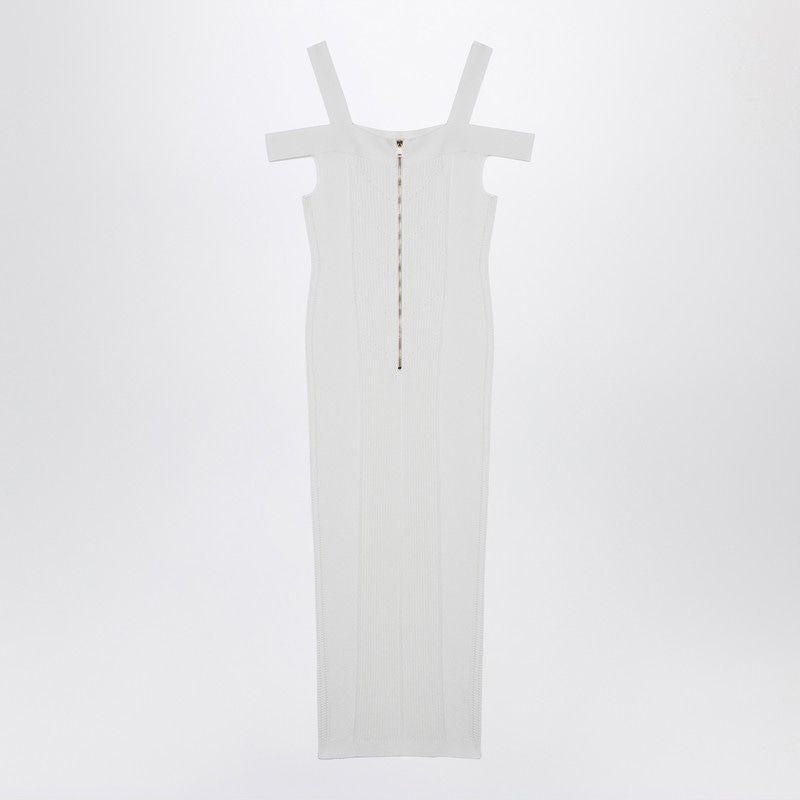 BALMAIN Elegant White Double-Strap Midi Dress