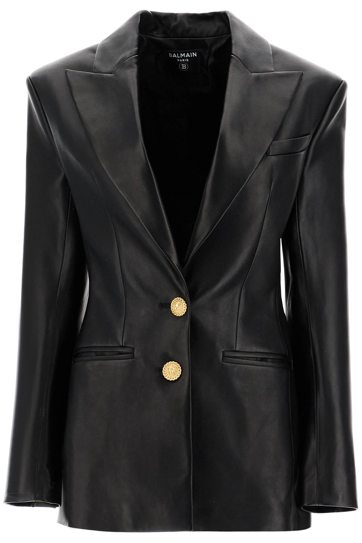 BALMAIN Chic Leather Blazer with Gold Metal Accents