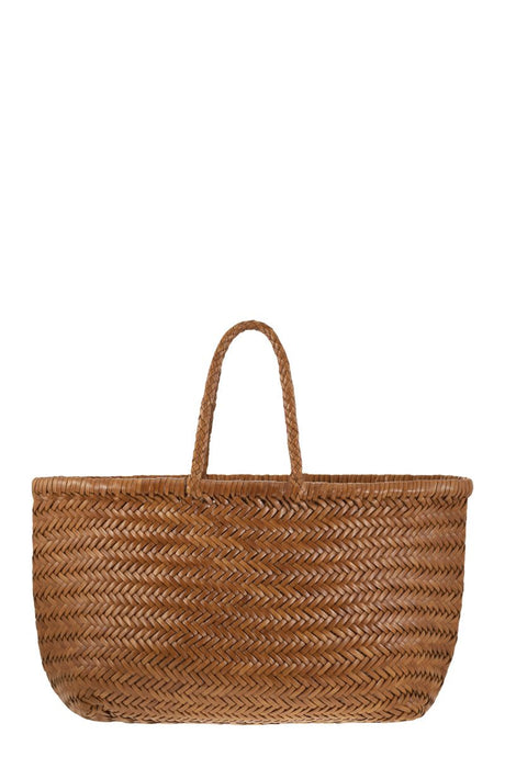 DRAGON Triple Jump Chevron Woven Calfskin Handbag - Tan W 35 x H 21 x D 13 cm