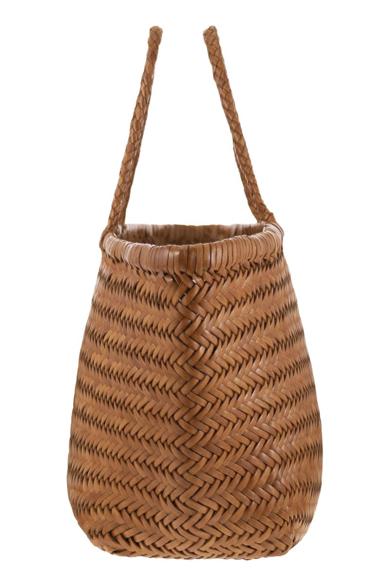 DRAGON Triple Jump Chevron Woven Calfskin Handbag - Tan W 35 x H 21 x D 13 cm