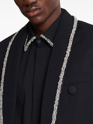 BALMAIN Wool Strass Piping Scarf Collar Jacket for Men