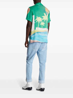 BALMAIN Tropical Escape Palm Print Pajama Shirt