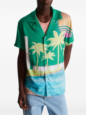 BALMAIN Tropical Escape Palm Print Pajama Shirt