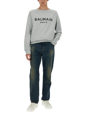 BALMAIN Regular Fit Flocked Logo Sweatshirt - Size L