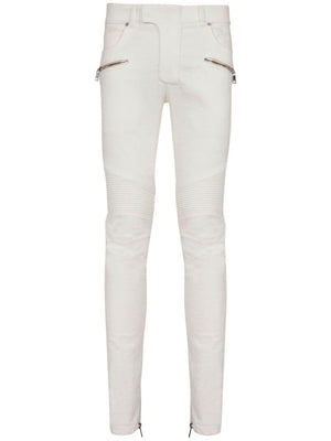 BALMAIN Men's White Biker Denim Jeans