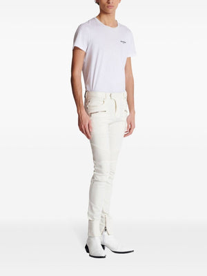 BALMAIN Men's White Biker Denim Jeans