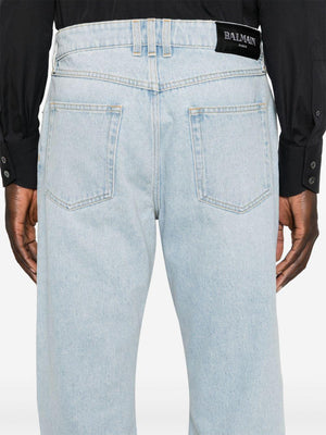 BALMAIN Regular Fit Light Blue Denim Jeans