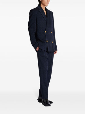 BALMAIN Elegant Navy Monogram Satin Blazer