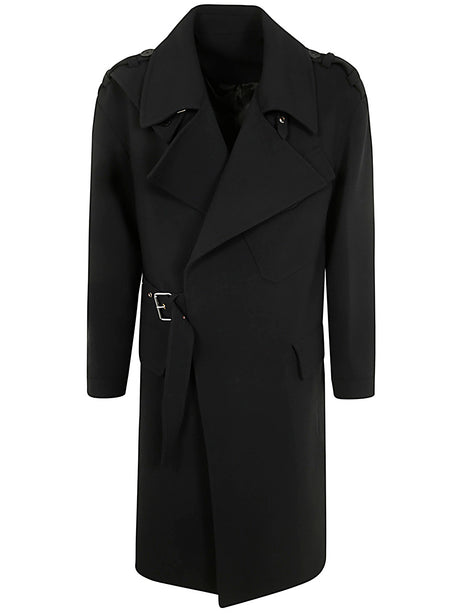 BALMAIN Classic Double Wool Crepe Belted Trench Coat for Men