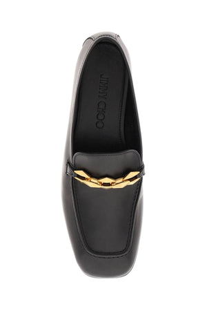 JIMMY CHOO Faceted Chain Moccasins for Women in Black Leather