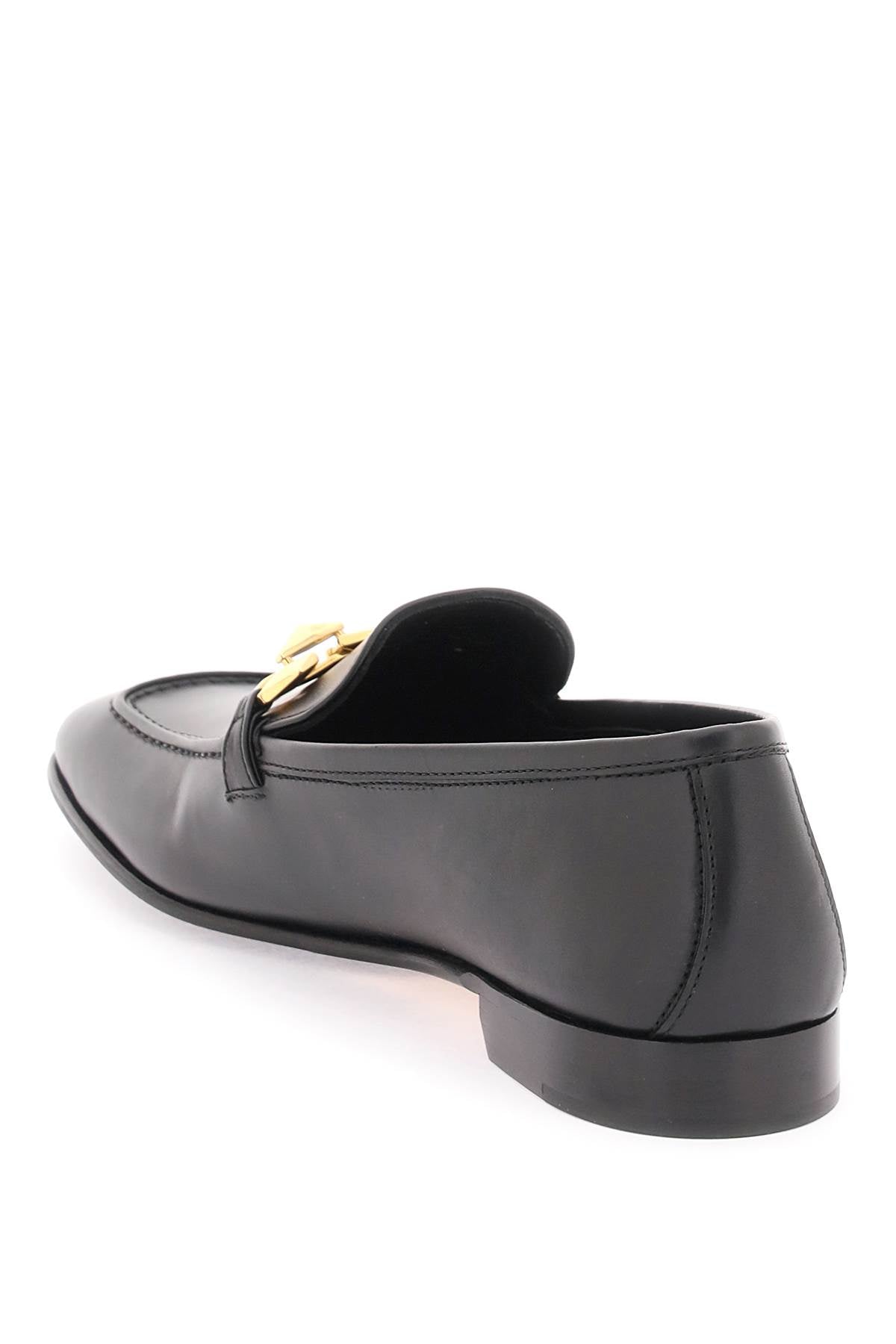JIMMY CHOO Faceted Chain Moccasins for Women in Black Leather
