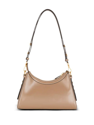 BALMAIN Taupe Hobo Handbag with Golden Logo