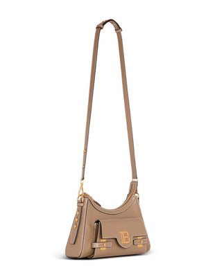 BALMAIN Taupe Hobo Handbag with Golden Logo