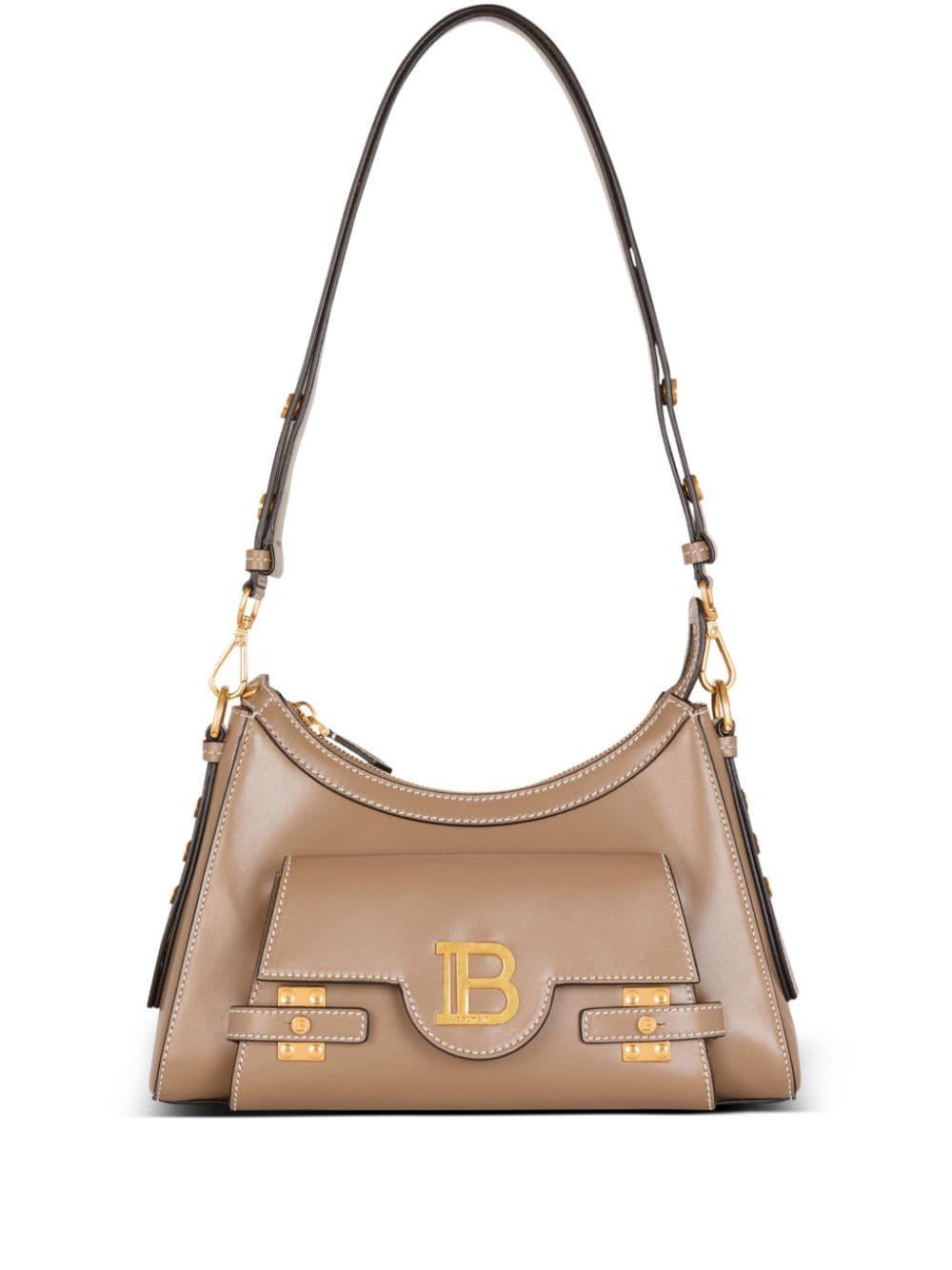 BALMAIN Taupe Hobo Handbag with Golden Logo