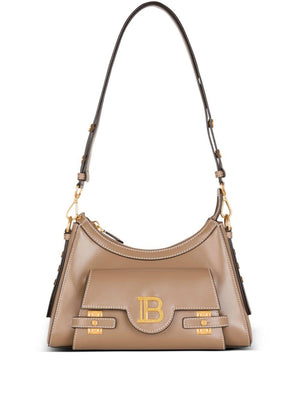 BALMAIN Taupe Hobo Handbag with Golden Logo