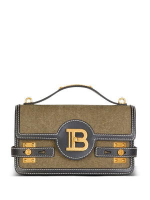 BALMAIN Mini Shoulder Buzz Handbag - Khaki Black with Golden Logo