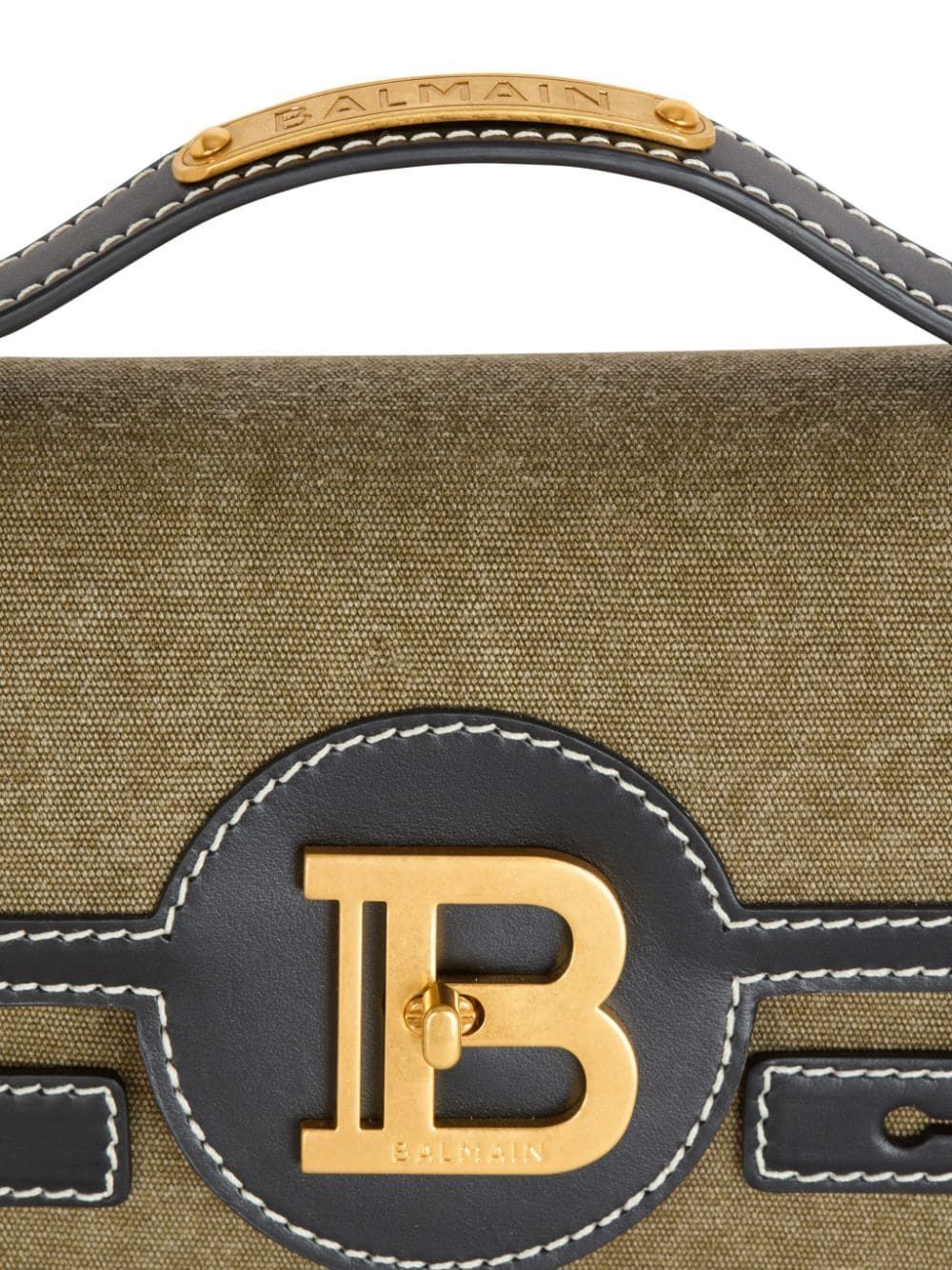 BALMAIN Mini Shoulder Buzz Handbag - Khaki Black with Golden Logo