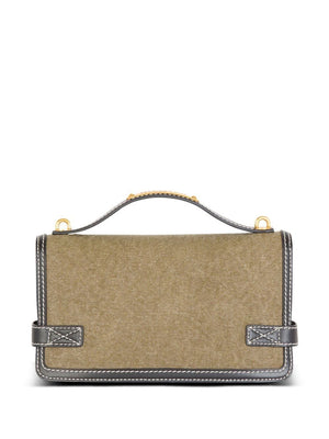 BALMAIN Mini Shoulder Buzz Handbag - Khaki Black with Golden Logo