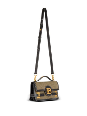 BALMAIN Mini Shoulder Buzz Handbag - Khaki Black with Golden Logo