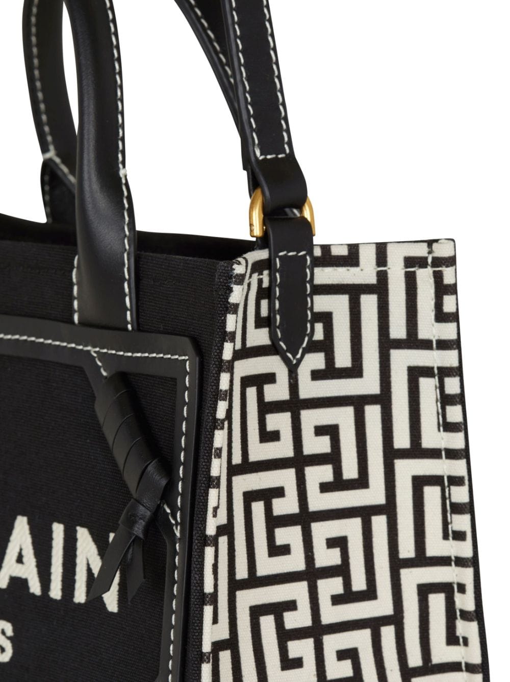 BALMAIN Chic Monogram Mini Tote in Black and White