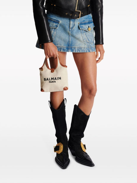 BALMAIN Chic Mini Canvas & Leather Handbag
