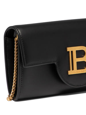 BALMAIN Luxurious Black Leather Wallet on Chain for Sophisticated Women