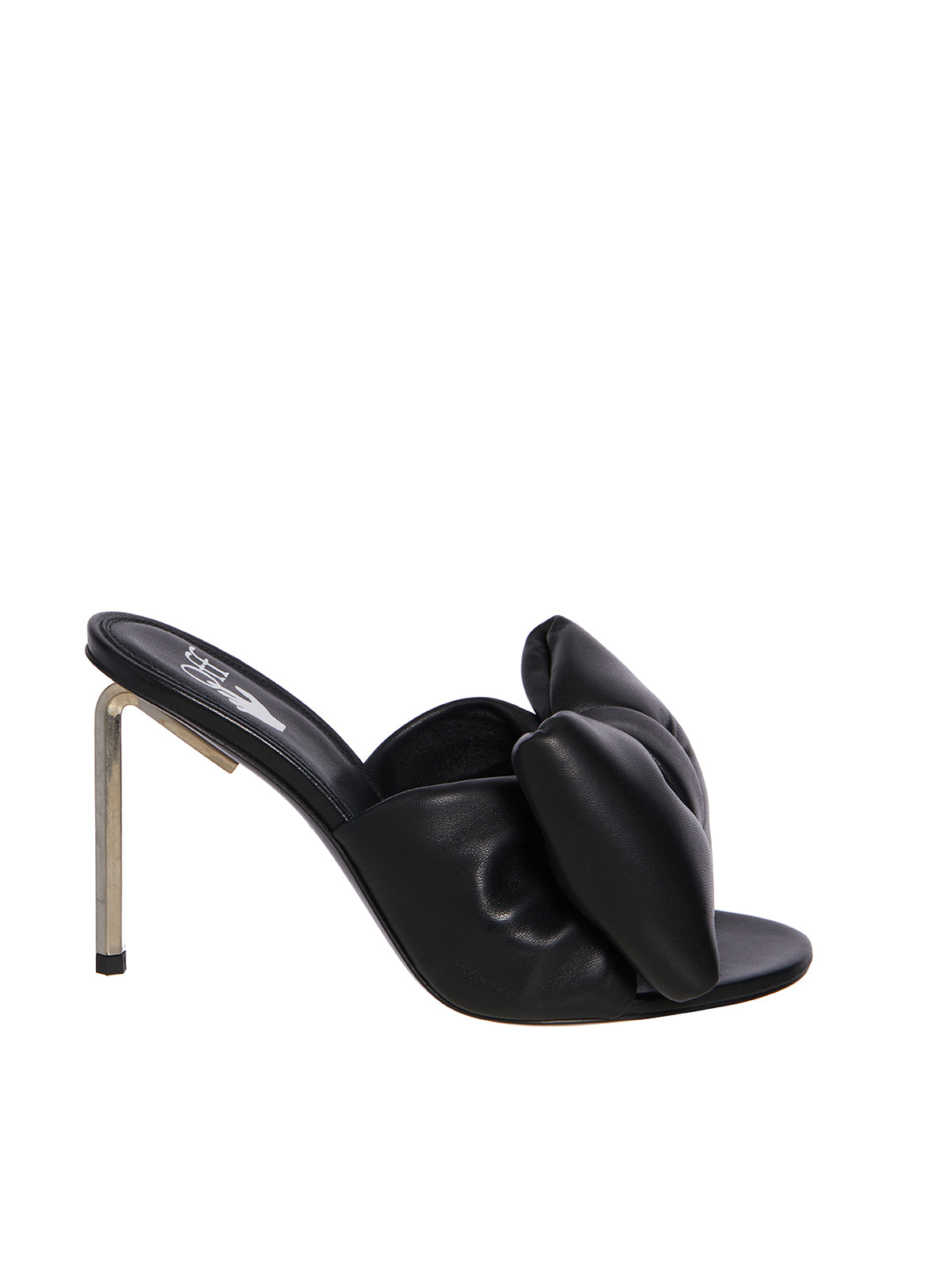 OFF-WHITE Men's Black Leather 110mm Allen Sandals with Front Bow and Metal Heel