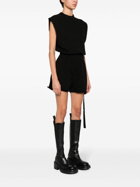 RICK OWENS Organic Cotton Black Jumpsuit with Raw Edges and Side Slits for Women